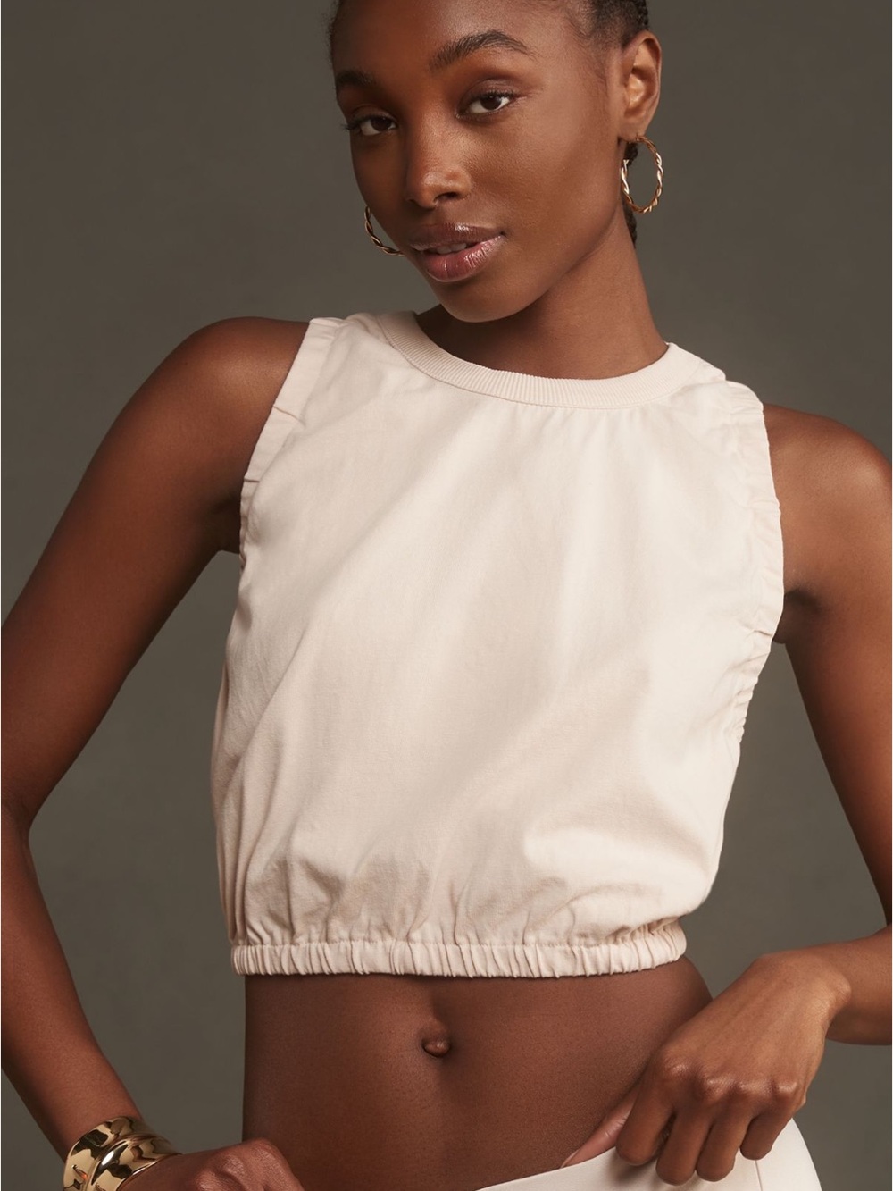 Anthropologie pilcro elasticized Cropped Tank Top shell in Soft Beige ivory